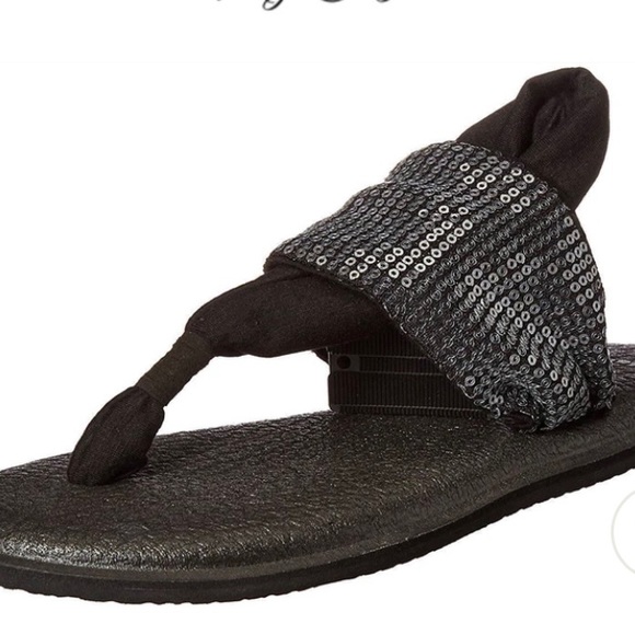 Sanuk Sling - Black Sequin Slides - Picture 2 of 10